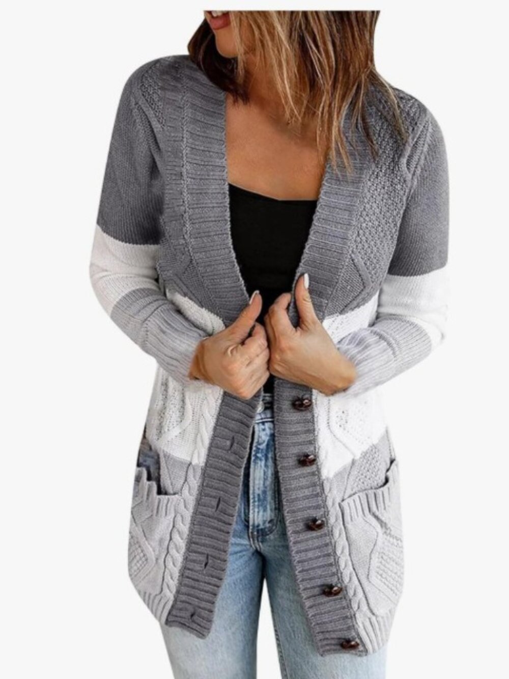 Chicago Colorblock Gray White Button Up Grampa‎ Cardigan Sweater sz M